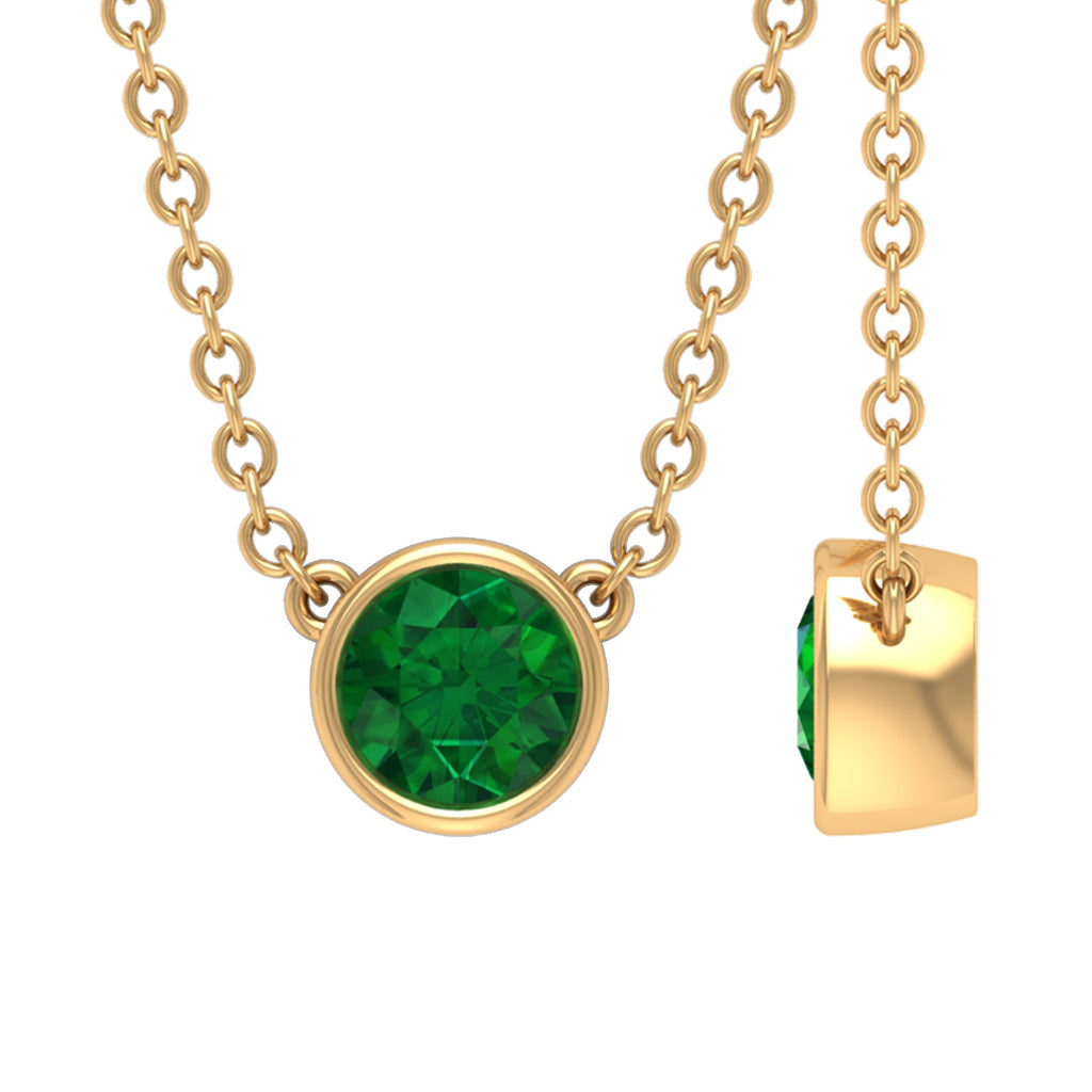 0.25 CT Round Cut Emerald Solitaire Necklace in Bezel Setting Emerald - ( AAA ) - Quality - Rosec Jewels