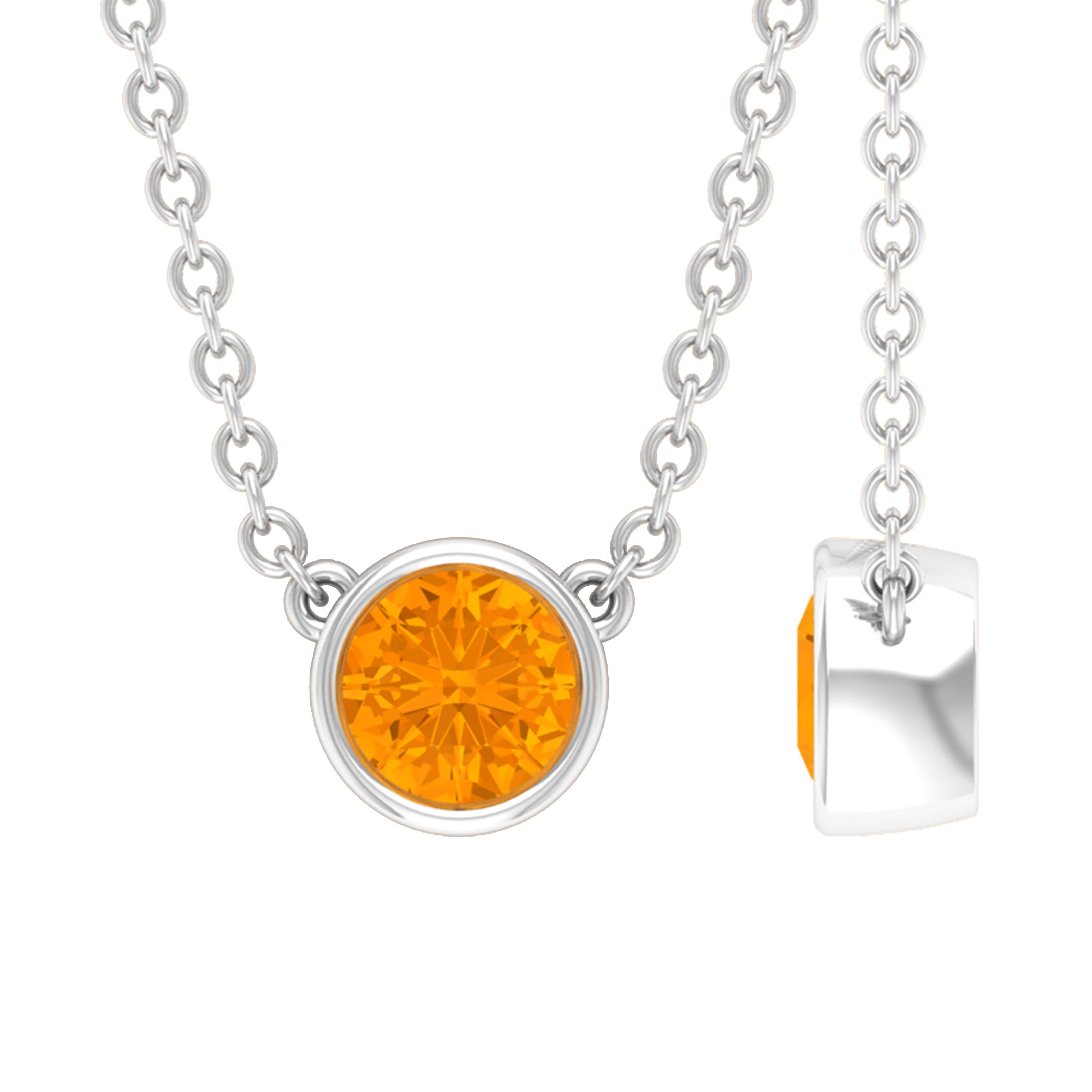 1/4 CT Genuine Orange Sapphire Solitaire Gold Necklace in Bezel Setting Orange Sapphire - ( AAA ) - Quality - Rosec Jewels