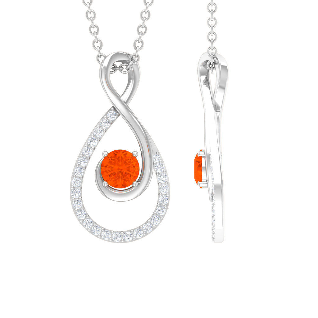 Natural Fire Opal Infinity Pendant Necklace with Moissanite