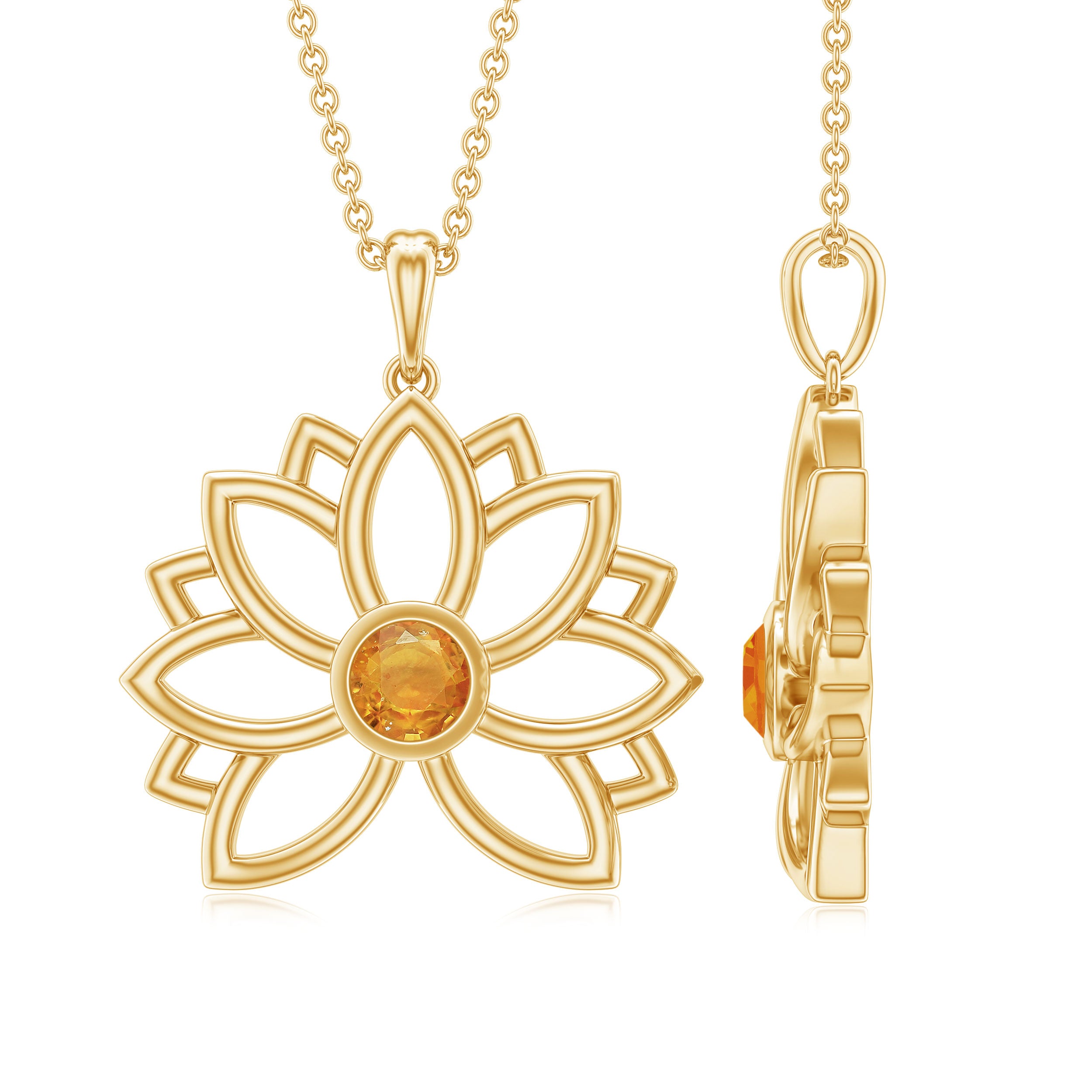 Nature Inspired Orange Sapphire Flower Pendant Orange Sapphire - ( AAA ) - Quality - Rosec Jewels