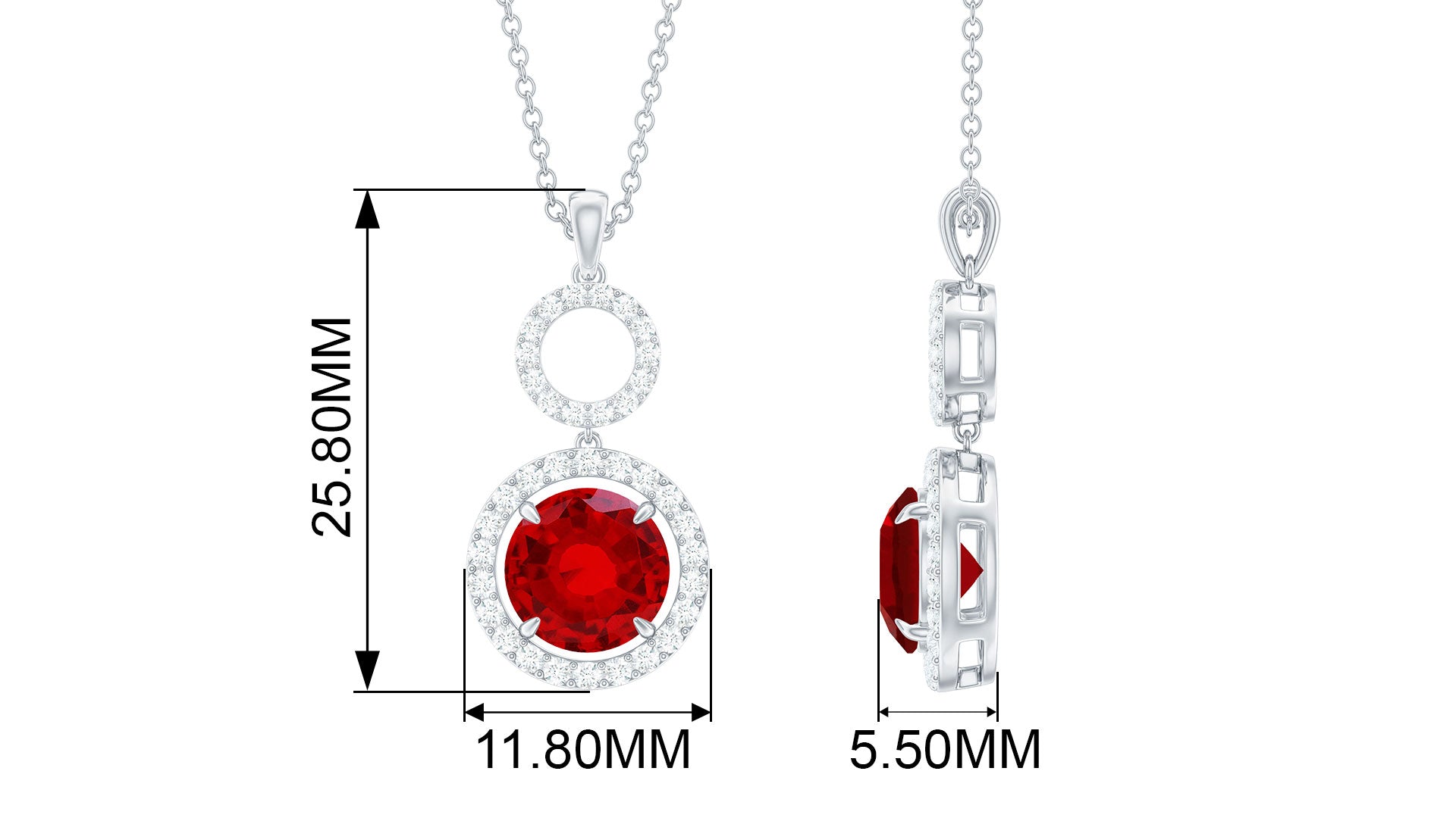 3 CT Created Ruby and Diamond Halo Dangle Pendant Lab Created Ruby - ( AAAA ) - Quality - Rosec Jewels