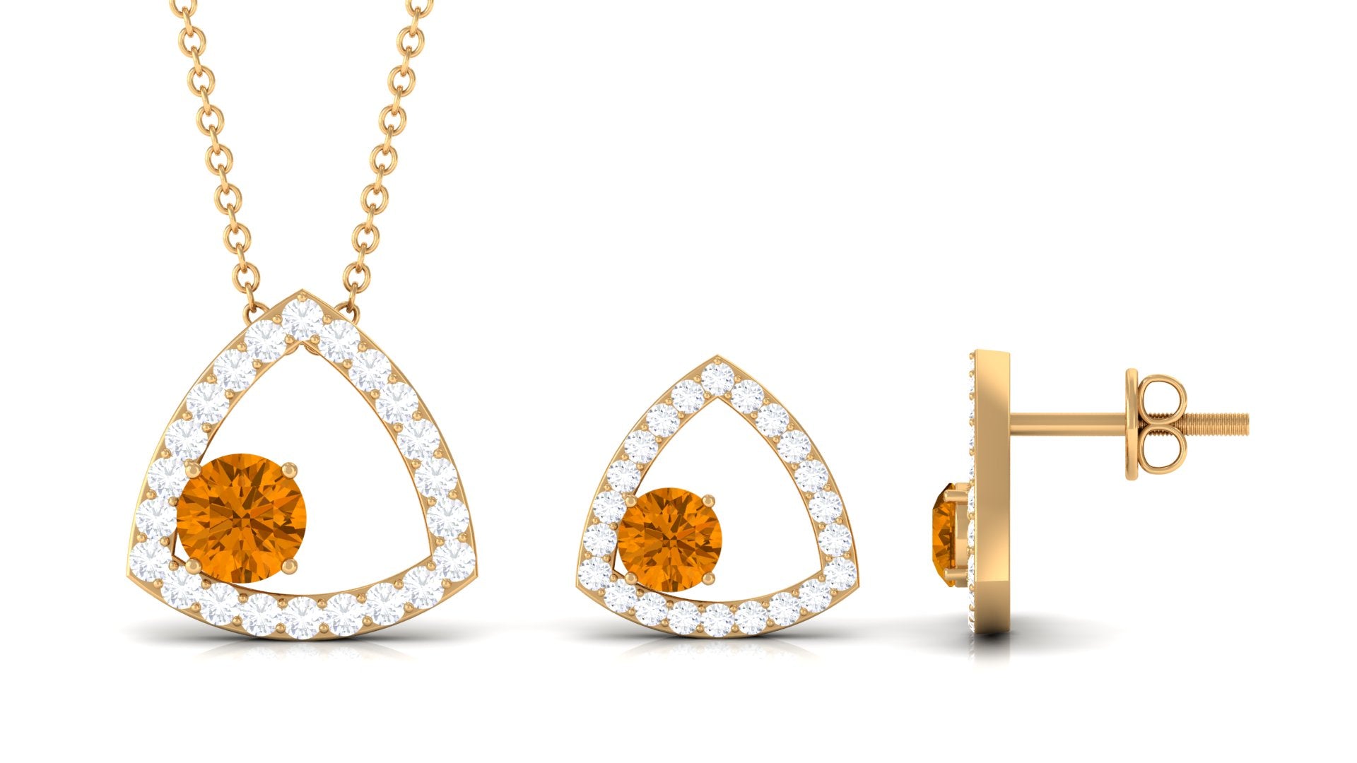 Real Citrine and Moissanite Open Triangle Jewelry Set Citrine - ( AAA ) - Quality - Rosec Jewels