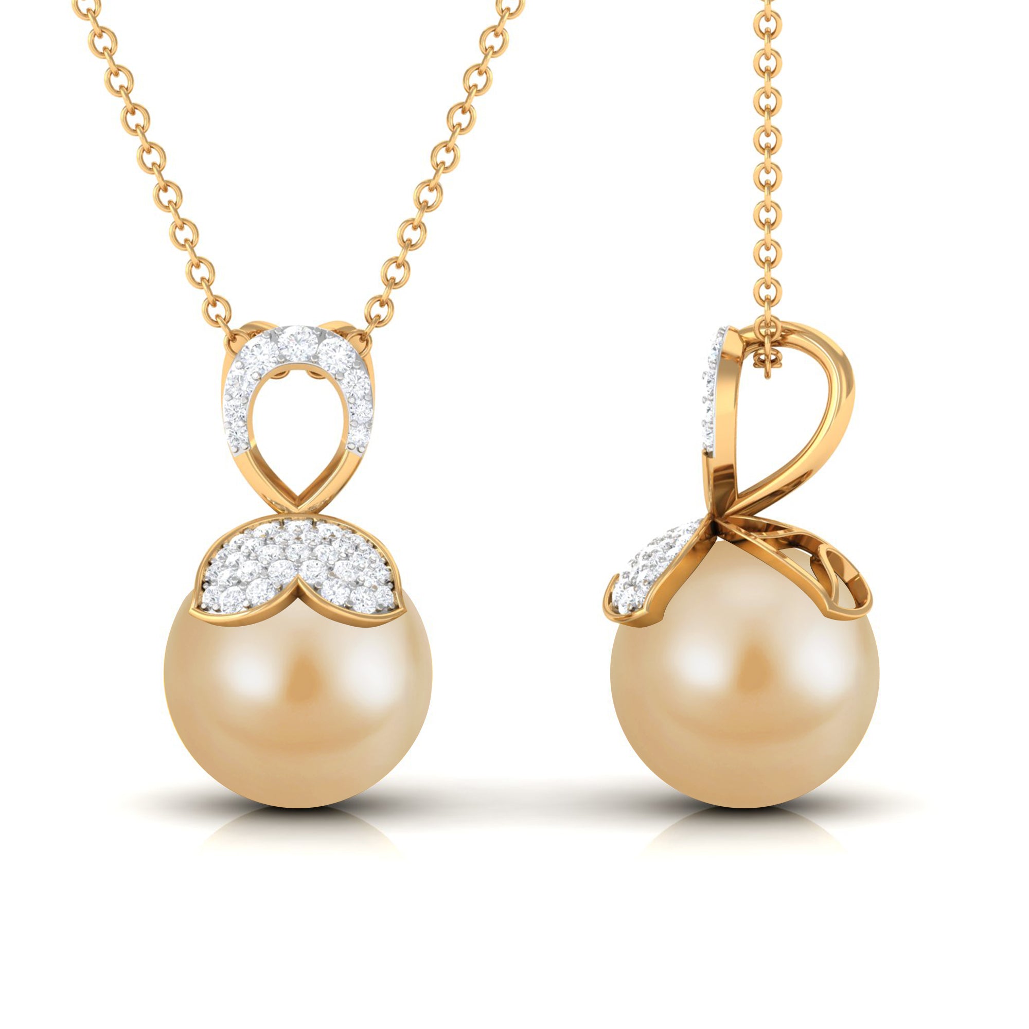Nature Inspired South Sea Pearl and Diamond Drop Necklace South Sea Pearl - ( AAA ) - Quality - Rosec Jewels