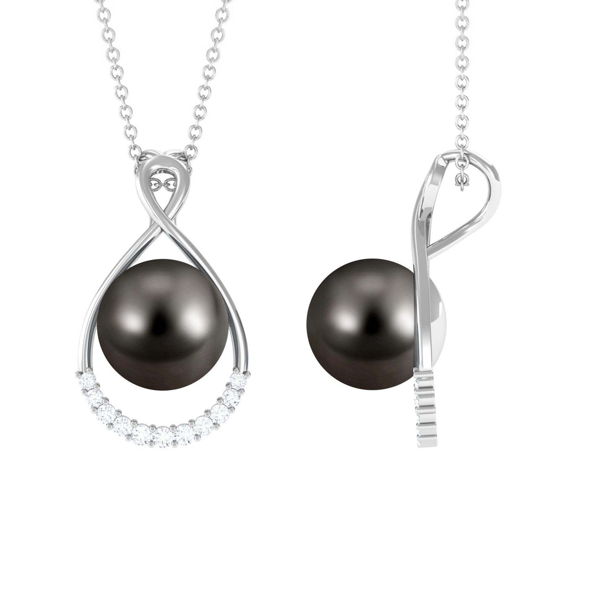 Black Tahitian Pearl and Diamond Teardrop Pendant Tahitian pearl - ( AAA ) - Quality - Rosec Jewels