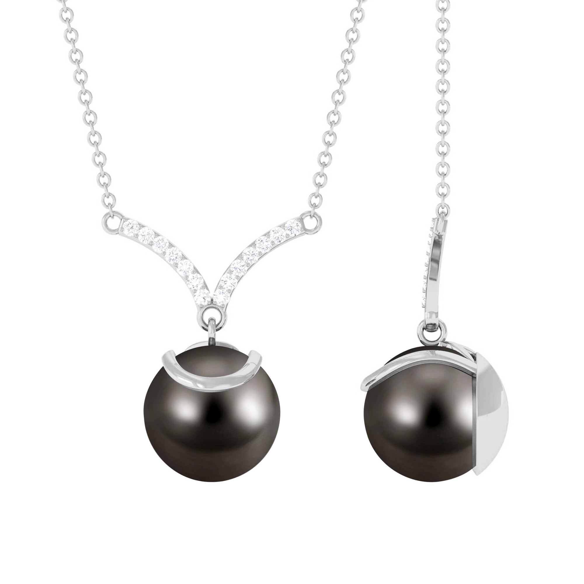 Tahitian Pearl Drop and Diamond Chevron Necklace Tahitian pearl - ( AAA ) - Quality - Rosec Jewels