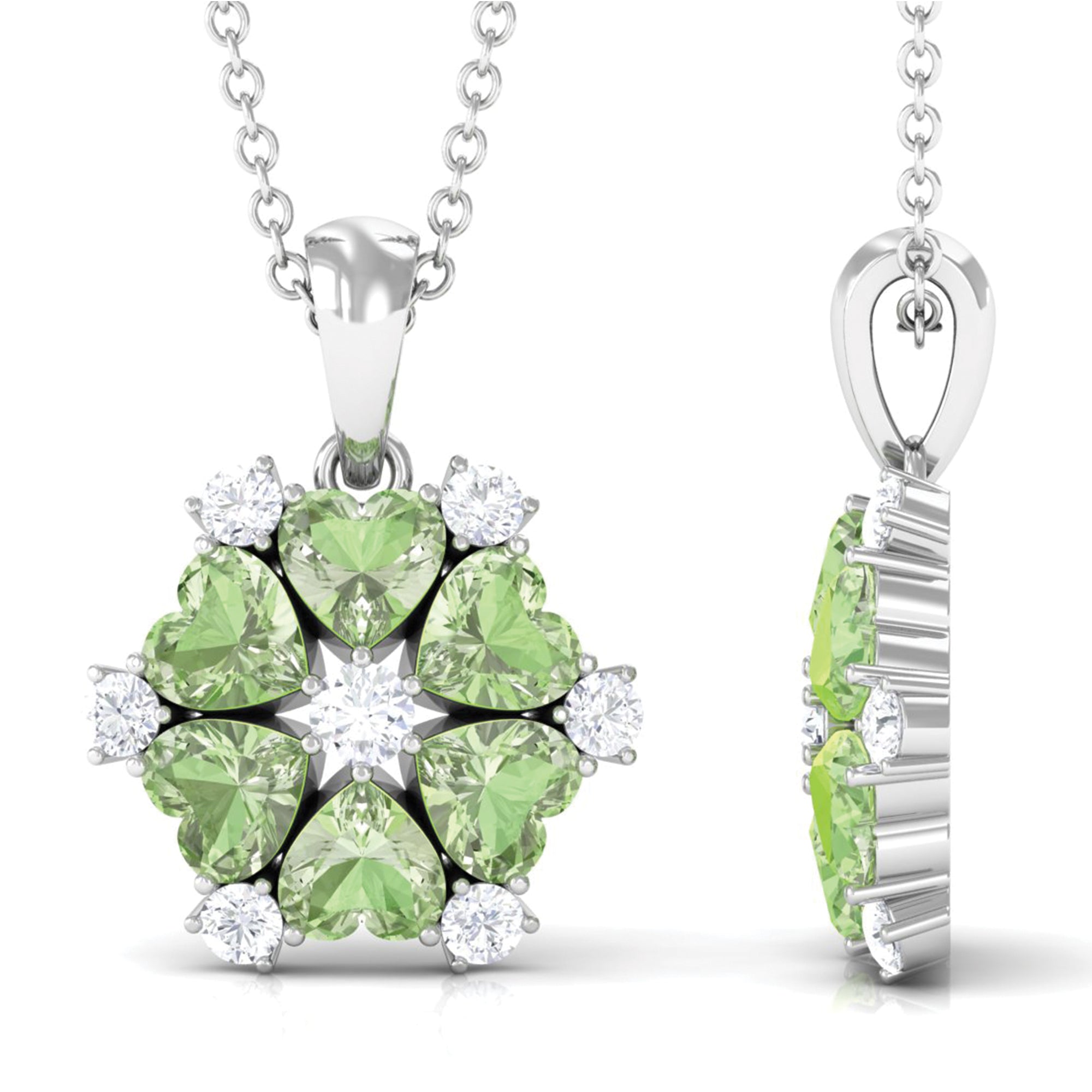 Heart Shape Green Sapphire and Diamond Flower Pendant Green Sapphire - ( AAA ) - Quality - Rosec Jewels
