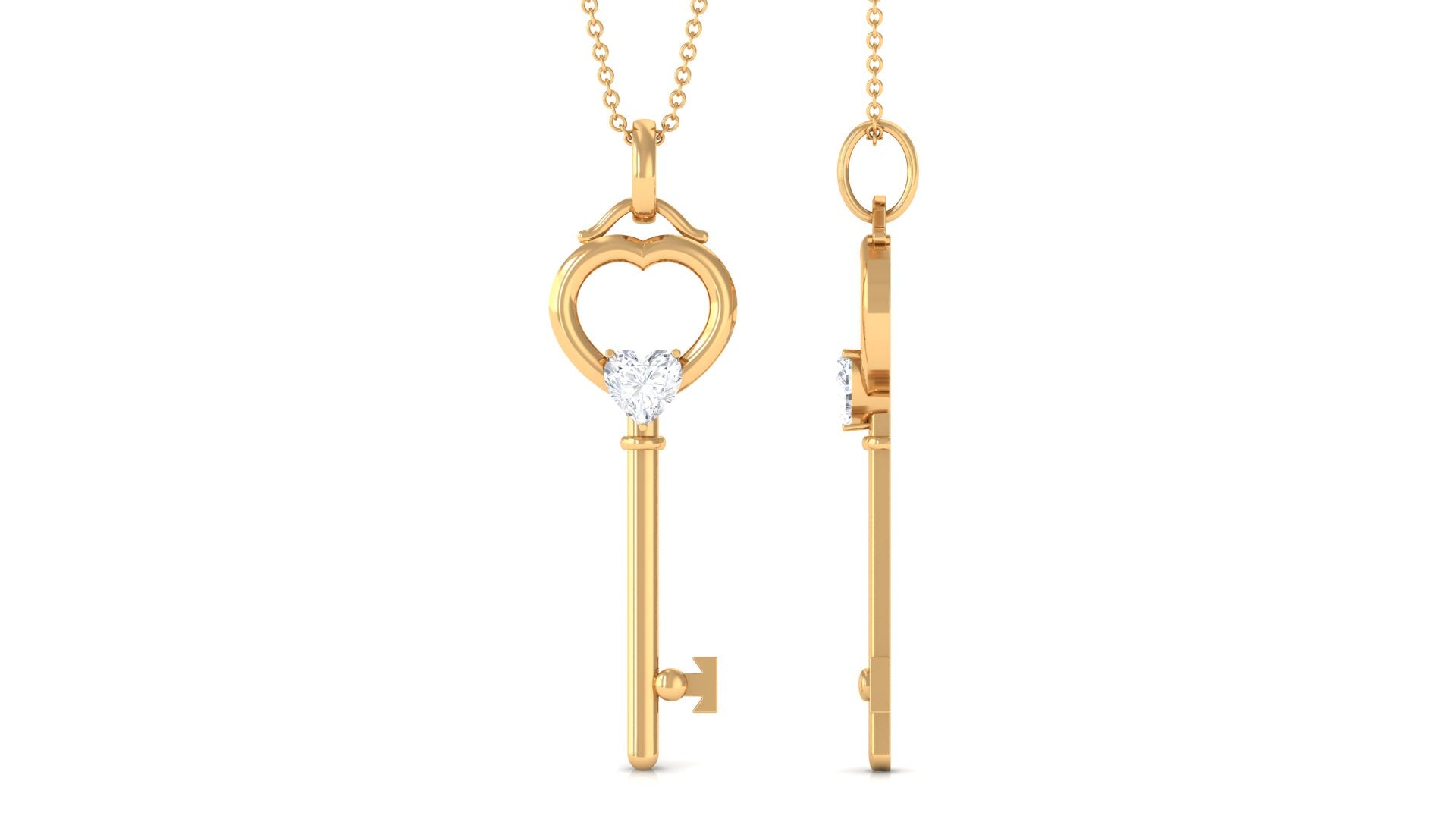 Heart Key Pendant Necklace with Lab Grown Diamond Lab Grown Diamond - ( EF-VS ) - Color and Clarity - Rosec Jewels