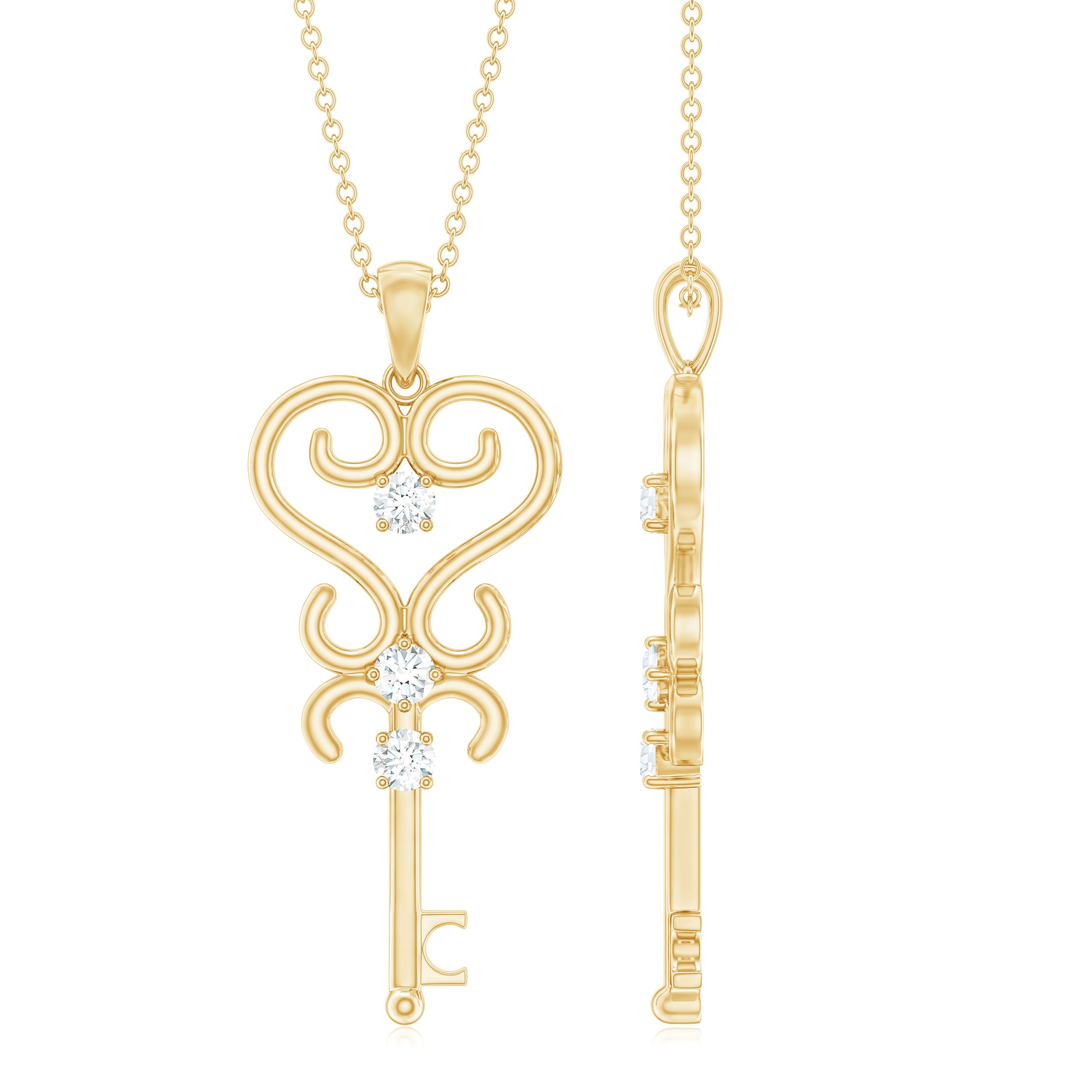 1/4 CT Vintage Zircon Key Pendant Necklace Zircon - ( AAAA ) - Quality - Rosec Jewels