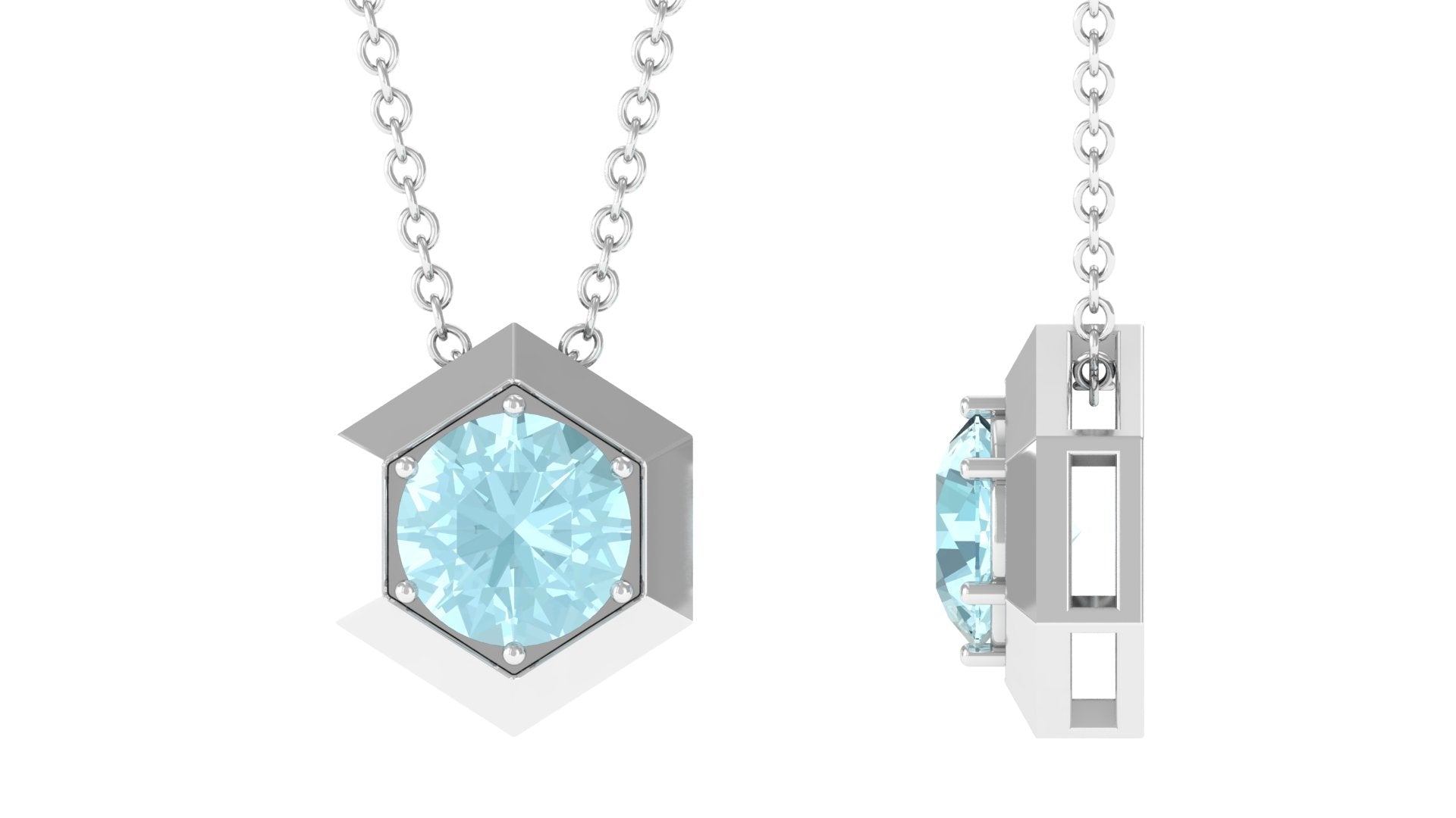 1 CT Hexagon Pendant with Solitaire Sky Blue Topaz Sky Blue Topaz - ( AAA ) - Quality - Rosec Jewels