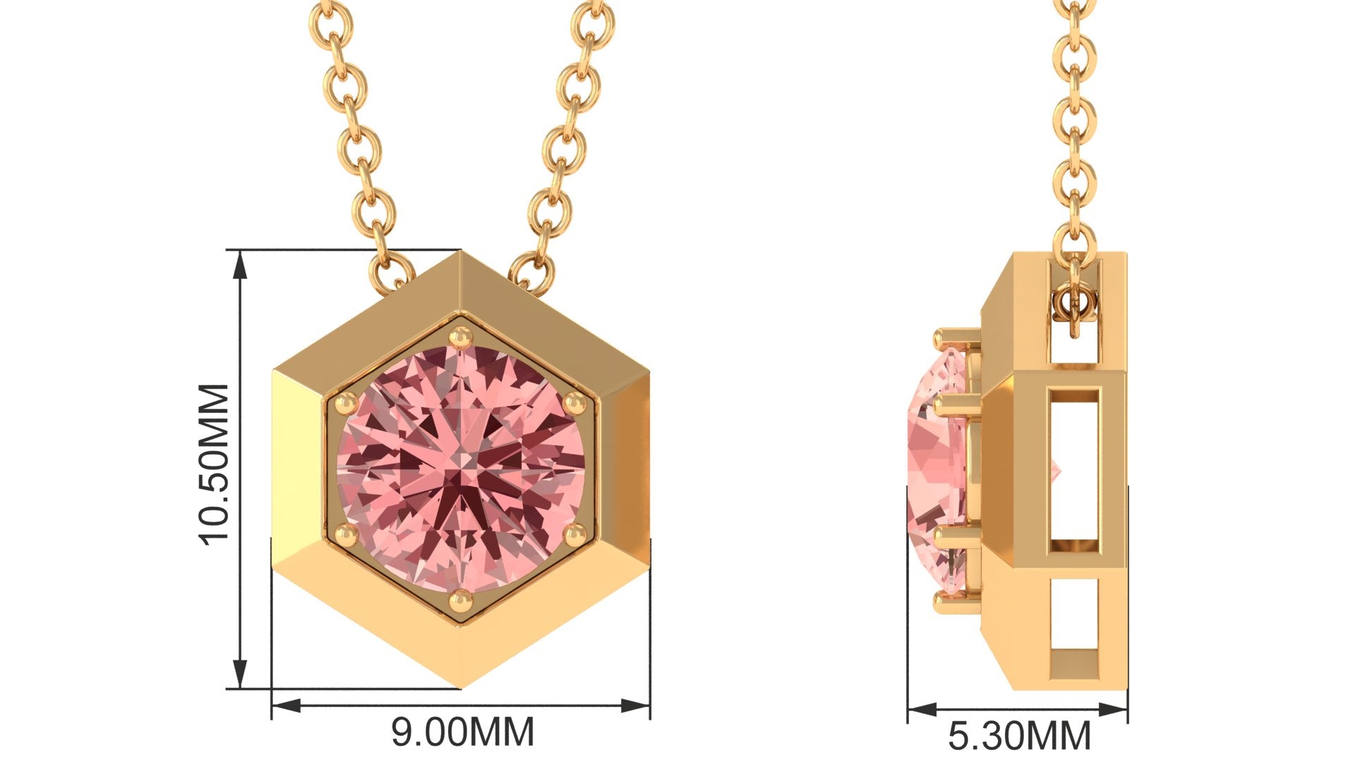 0.50 CT Morganite Hexagon Shape Pendant Necklace Morganite - ( AAA ) - Quality - Rosec Jewels