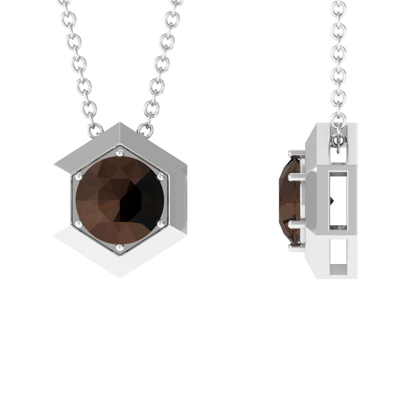 3/4 CT Solitaire Smoky Quartz Hexagon Pendant Necklace Smoky Quartz - ( AAA ) - Quality - Rosec Jewels