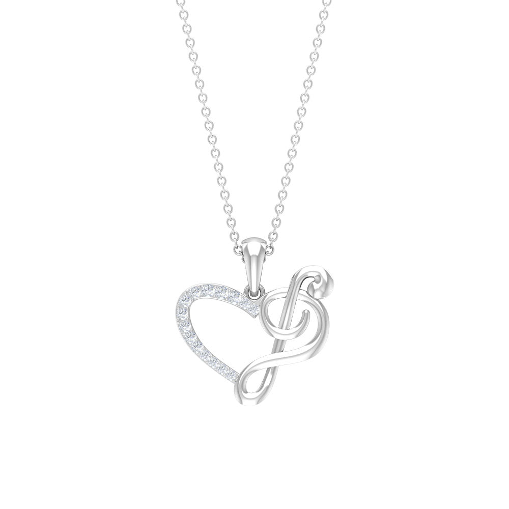 Diamond Heart and Music Note Pendant Necklace