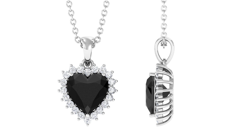 Heart Shape Black Spinel Solitaire Pendant with Moissanite Halo
