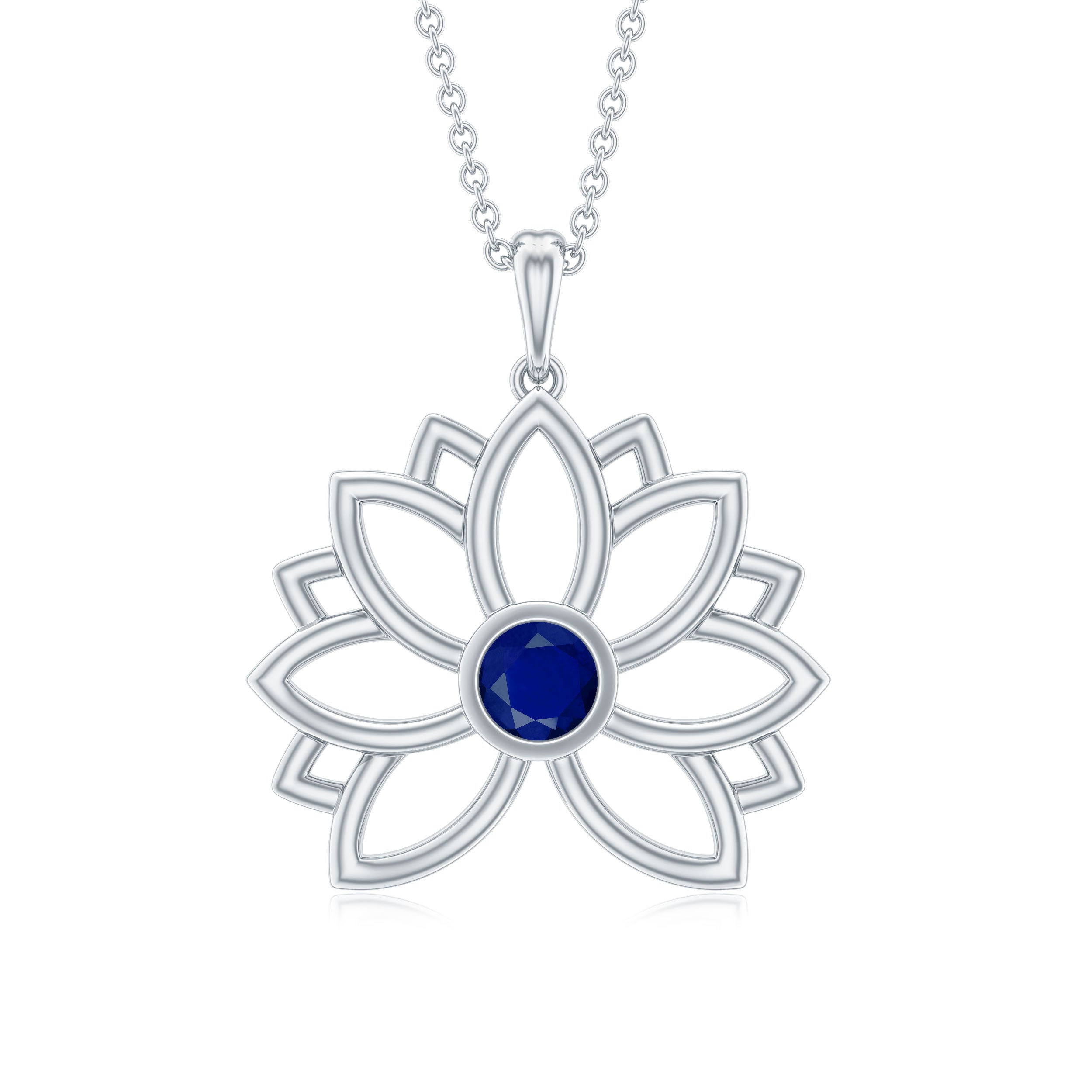 Lotus Flower Necklace with Blue Sapphire Blue Sapphire - ( AAA ) - Quality - Rosec Jewels