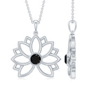 Round Cut Created Black Diamond Gold Lotus Flower Pendant Lab Created Black Diamond - ( AAAA ) - Quality - Rosec Jewels