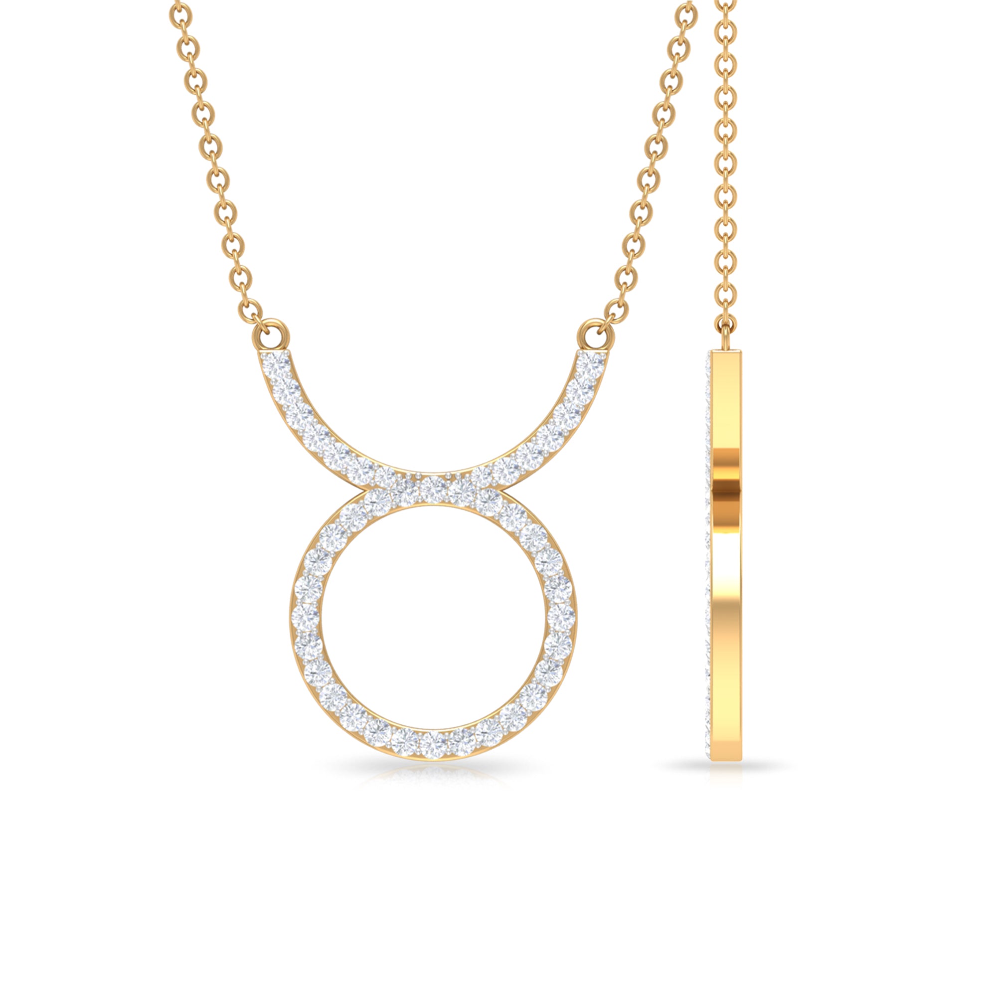 Cubic Zirconia Taurus Zodiac Necklace with Chain Zircon - ( AAAA ) - Quality - Rosec Jewels