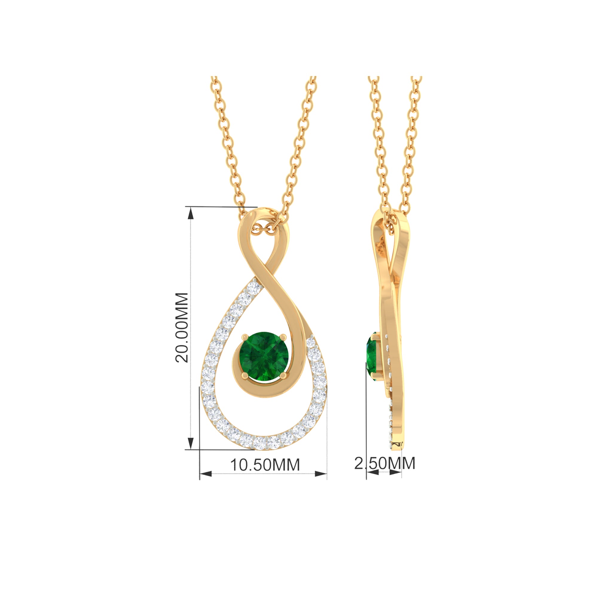 Elegant Emerald Infinity Pendant Necklace with Diamond Emerald - ( AAA ) - Quality - Rosec Jewels