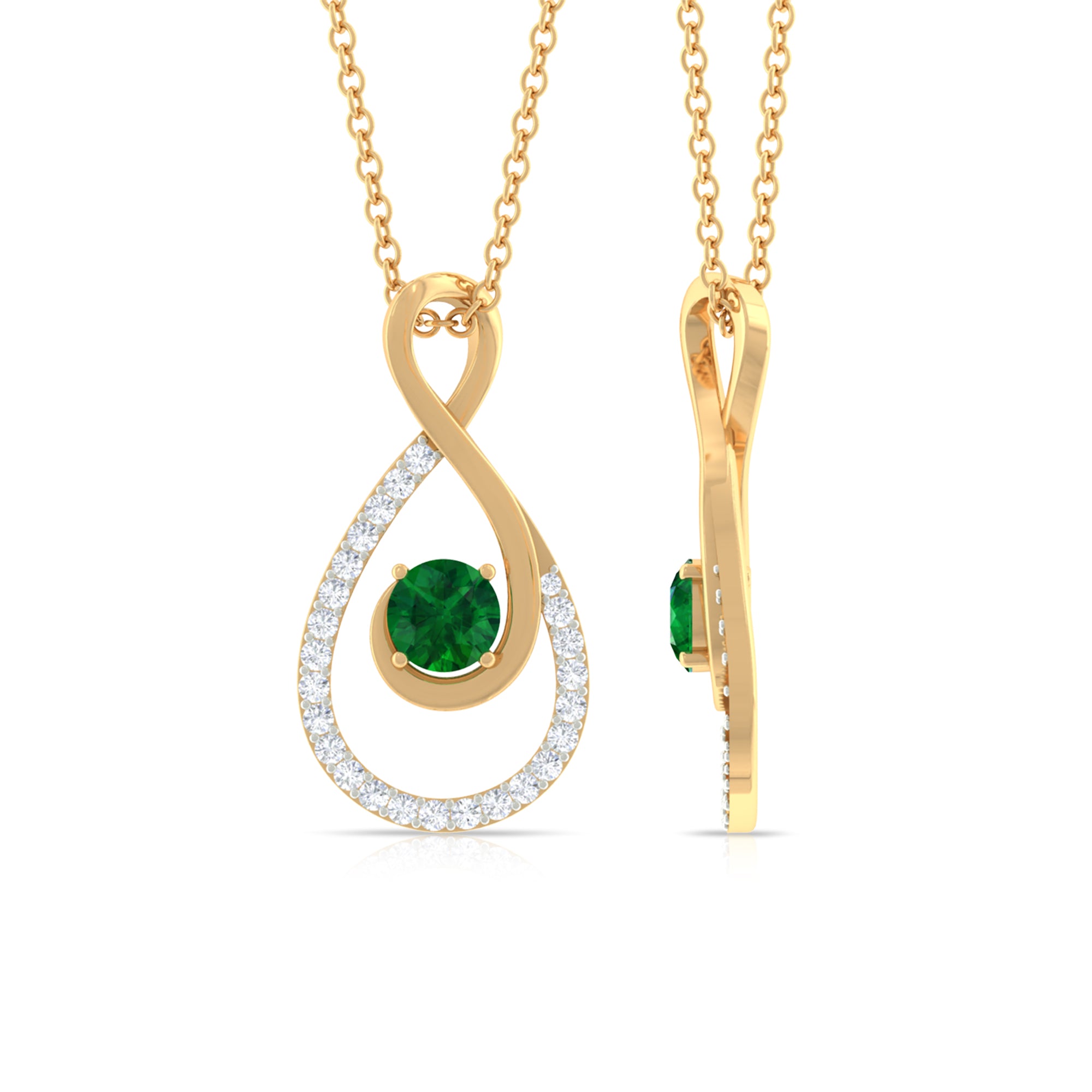 Elegant Emerald Infinity Pendant Necklace with Diamond Emerald - ( AAA ) - Quality - Rosec Jewels
