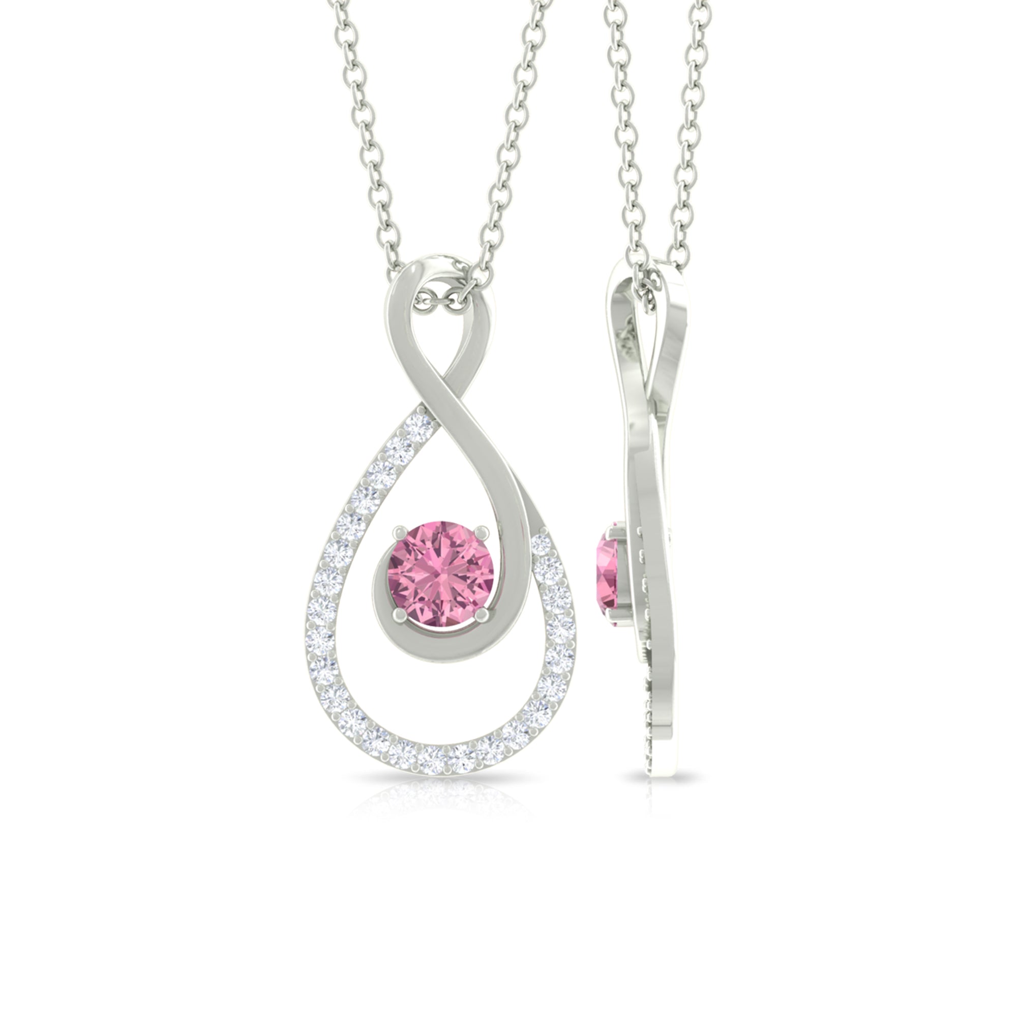 Pink Tourmaline and Diamond Teardrop Pendant Necklace Pink Tourmaline - ( AAA ) - Quality - Rosec Jewels