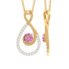 Pink Tourmaline and Diamond Teardrop Pendant Necklace Pink Tourmaline - ( AAA ) - Quality - Rosec Jewels