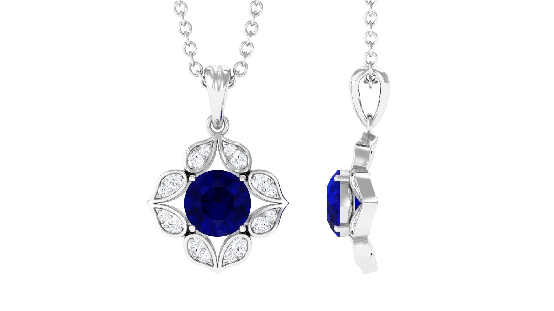 Antique Style Natural Blue Sapphire Bridal Pendant with Diamond Blue Sapphire - ( AAA ) - Quality - Rosec Jewels