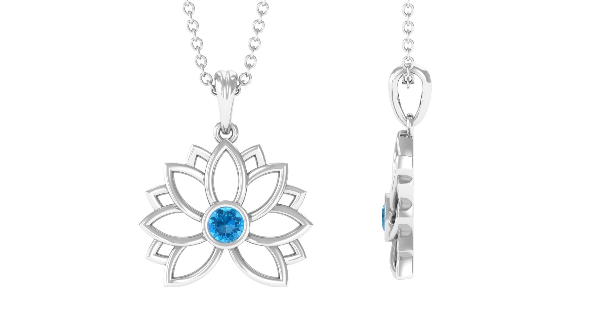 Solitaire Swiss Blue Topaz Lotus Flower Necklace Swiss Blue Topaz - ( AAA ) - Quality - Rosec Jewels