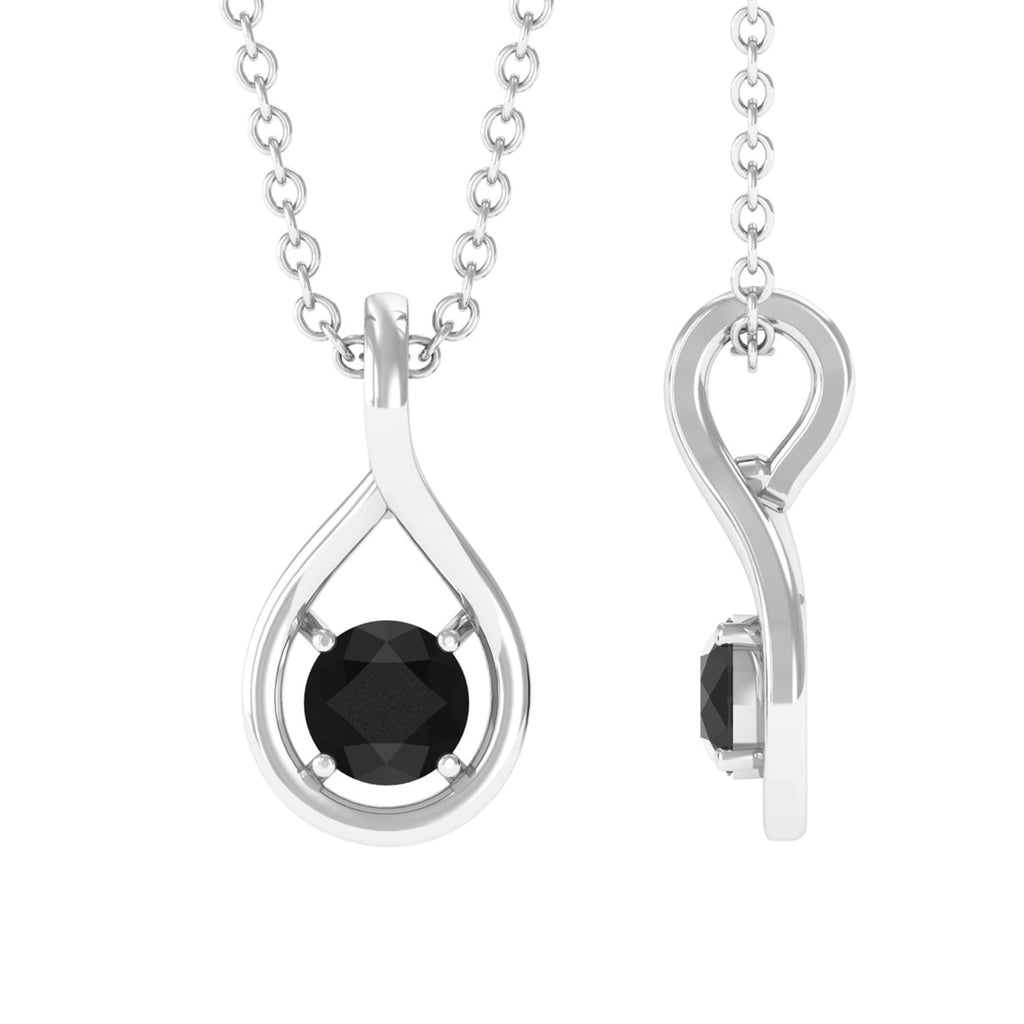 4 MM Black Onyx Solitaire and Gold Teardrop Pendant Black Onyx - ( AAA ) - Quality - Rosec Jewels UK