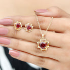 5 CT Created Ruby Pendant and Earrings Set in Gold Lab Created Ruby - ( AAAA ) - Quality - Rosec Jewels