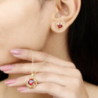 5 CT Created Ruby Pendant and Earrings Set in Gold Lab Created Ruby - ( AAAA ) - Quality - Rosec Jewels