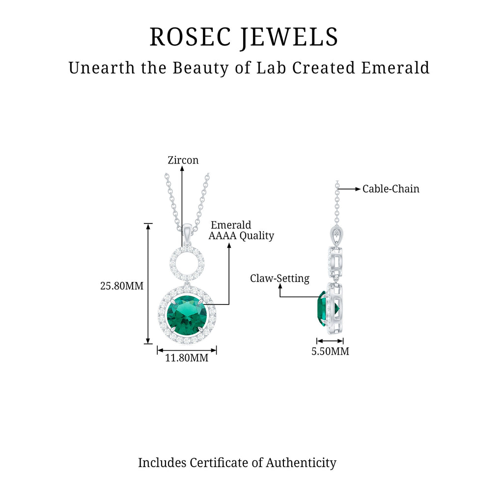 2.75 CT Certified Lab Created Emerald Dangle Necklace with Zircon Lab Created Emerald - ( AAAA ) - Quality - Rosec Jewels