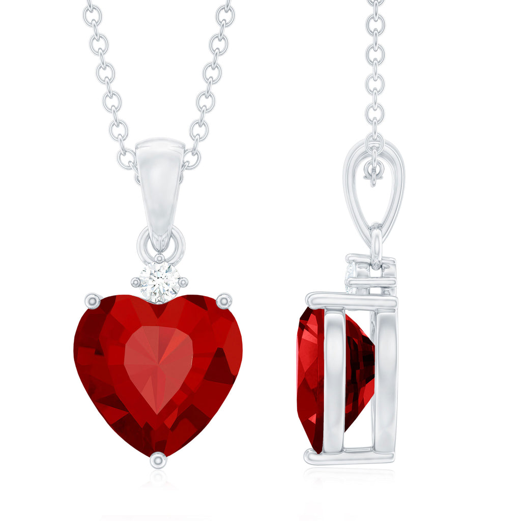 2 CT Created Ruby Heart Pendant Necklace with Zircon