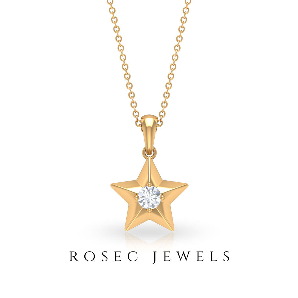 Gold Diamond Star Pendant Necklace Diamond - ( HI-SI ) - Color and Clarity - Rosec Jewels