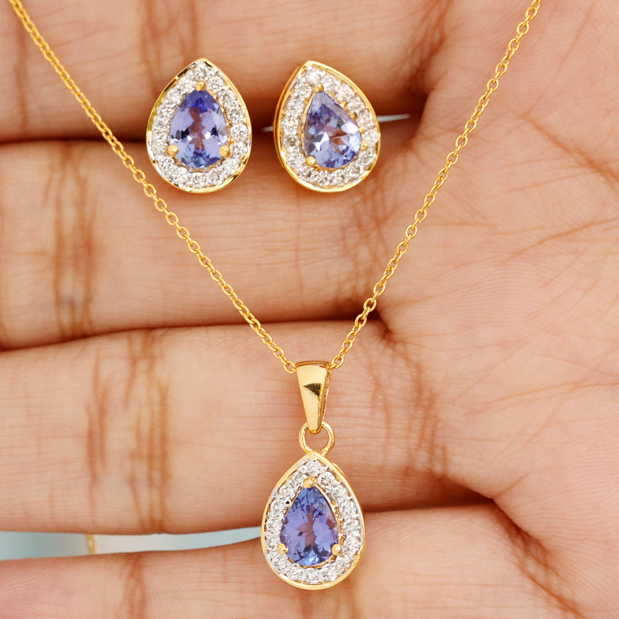 Pear Shape Tanzanite Teardrop Jewelry Set with Moissanite Tanzanite - ( AAA ) - Quality - Rosec Jewels