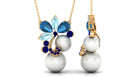 Blue Topaz and Sapphire Cocktail Floral Necklace with Freshwater Pearl Freshwater Pearl - ( AAA ) - Quality - Rosec Jewels