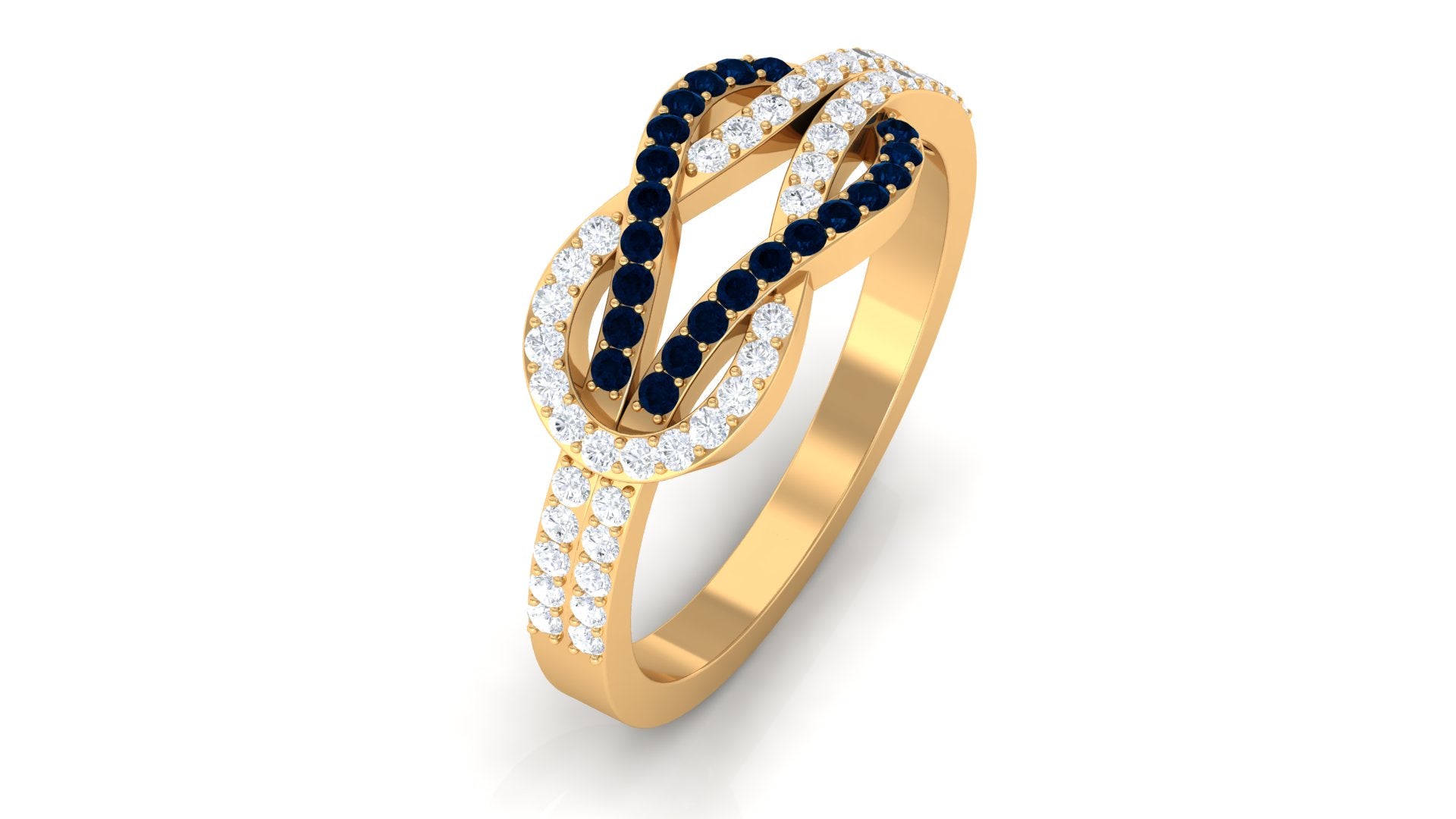 Blue Sapphire and Diamond Interlock Infinity Ring Blue Sapphire - ( AAA ) - Quality - Rosec Jewels