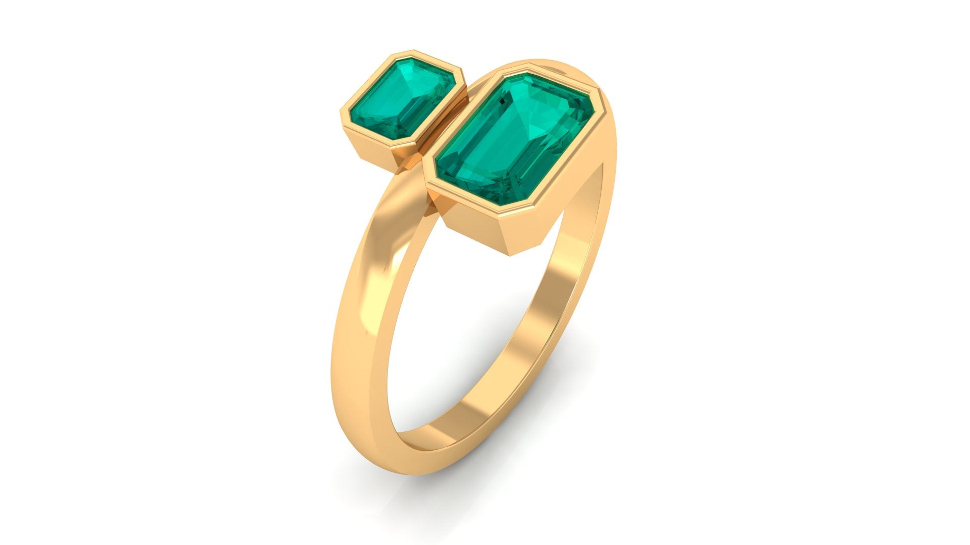 1 CT Moi Et Toi Octagon Cut Emerald Two Stone Engagement Ring Emerald - ( AAA ) - Quality - Rosec Jewels