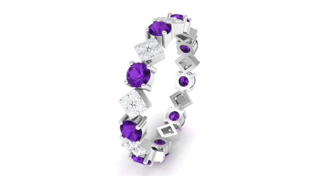 Purple Amethyst and Contemporary Diamond Eternity Ring Amethyst - ( AAA ) - Quality - Rosec Jewels