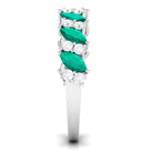 Real Emerald and Diamond Half Eternity Ring in Prong Setting Emerald - ( AAA ) - Quality - Rosec Jewels
