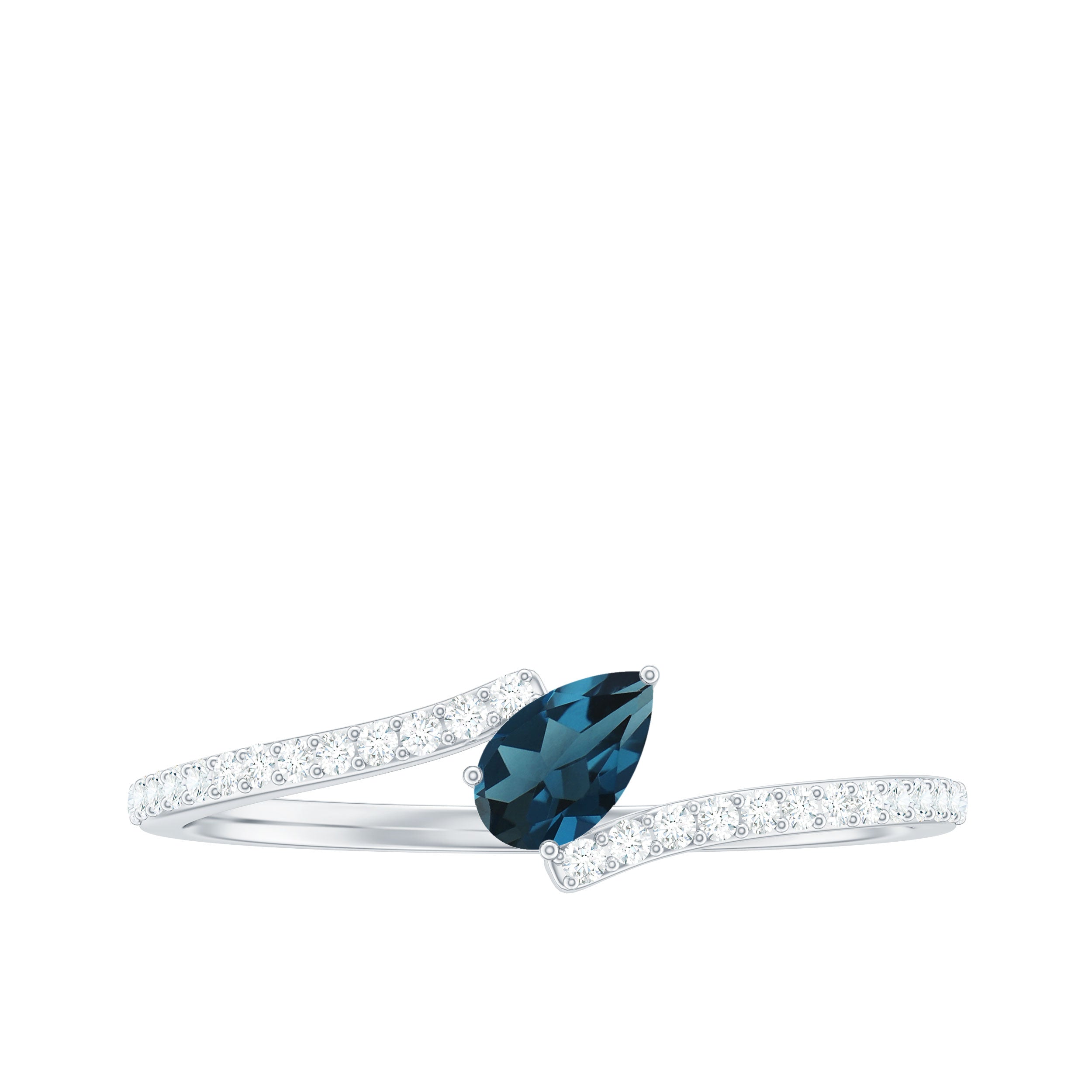 Tilted Pear Shape London Blue Topaz and Diamond Bypass Promise Ring London Blue Topaz - ( AAA ) - Quality - Rosec Jewels