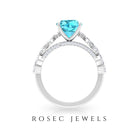 8 MM Cushion Cut Swiss Blue Topaz Solitaire with Moissanite Side Stone Ring Swiss Blue Topaz - ( AAA ) - Quality - Rosec Jewels