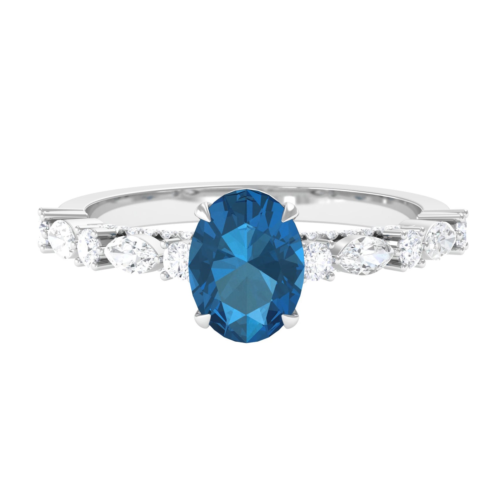 2.25 CT Solitaire Accent Ring with Created London Blue Topaz and Diamond London Blue Topaz - ( AAA ) - Quality - Rosec Jewels