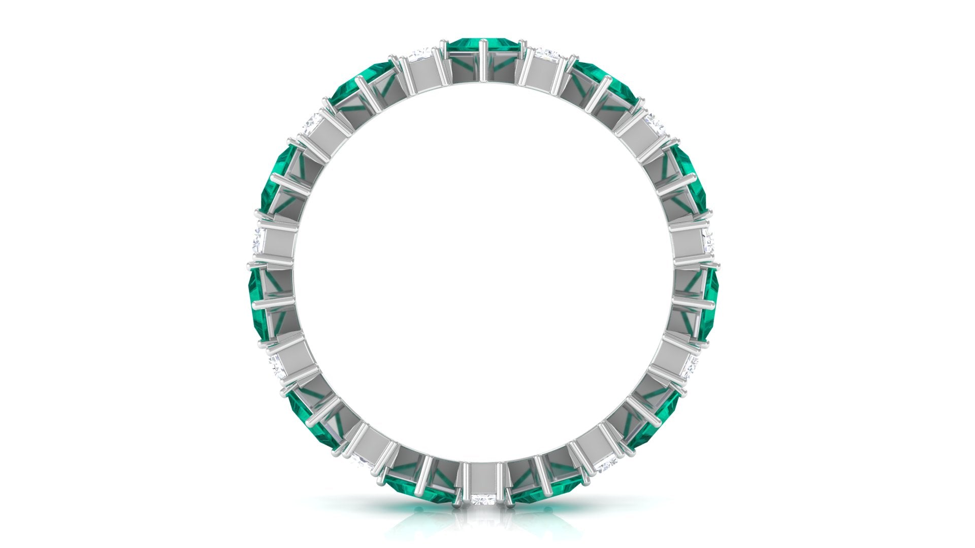 Emerald and Moissanite Eternity Ring in Prong Setting Emerald - ( AAA ) - Quality - Rosec Jewels