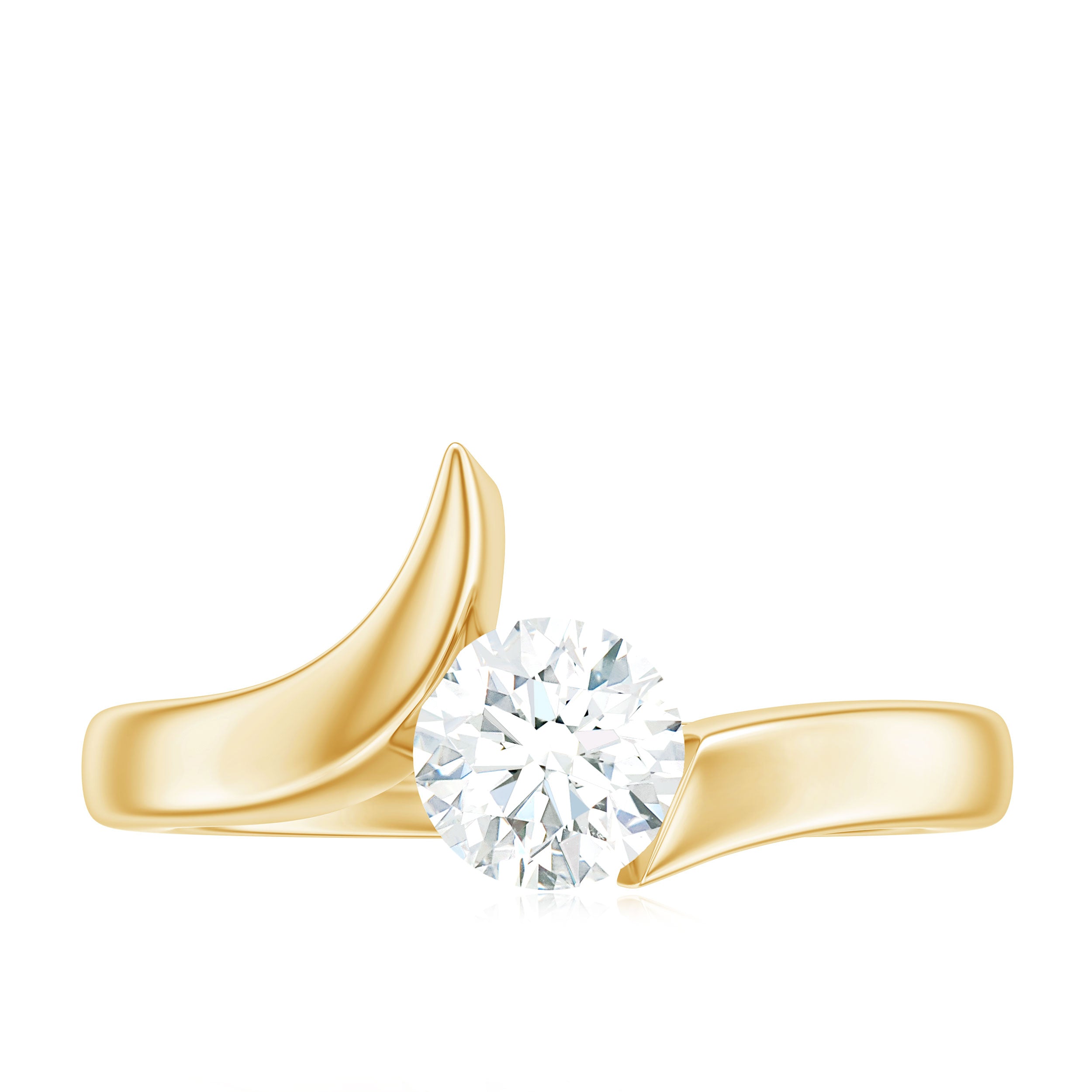 Round Certified Moissanite Solitaire Bypass Ring in Gold Moissanite - ( D-VS1 ) - Color and Clarity - Rosec Jewels