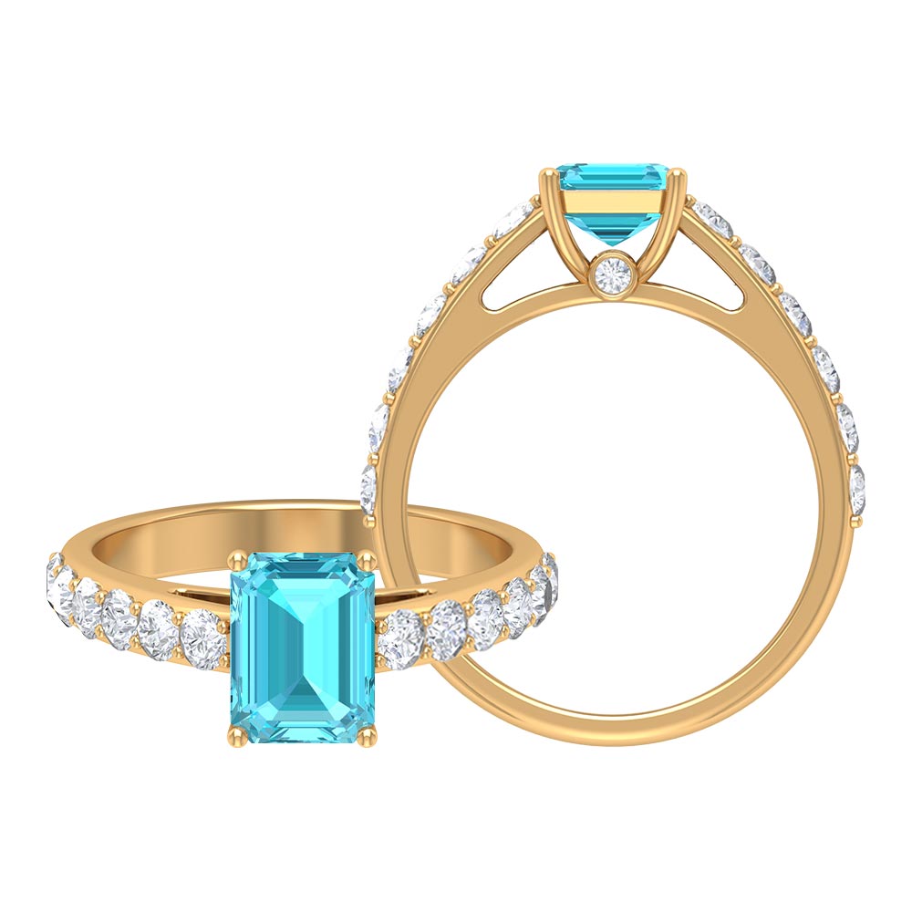 3 CT Swiss Blue Topaz Solitaire with Moissanite Side Stone Ring Swiss Blue Topaz - ( AAA ) - Quality - Rosec Jewels