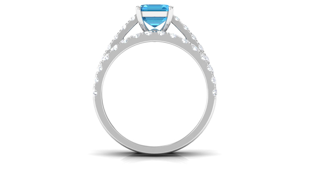 Bridal Ring Set with Octagon Cut Swiss Blue Topaz Solitaire Ring an Moissanite Eternity Band Ring Swiss Blue Topaz - ( AAA ) - Quality - Rosec Jewels