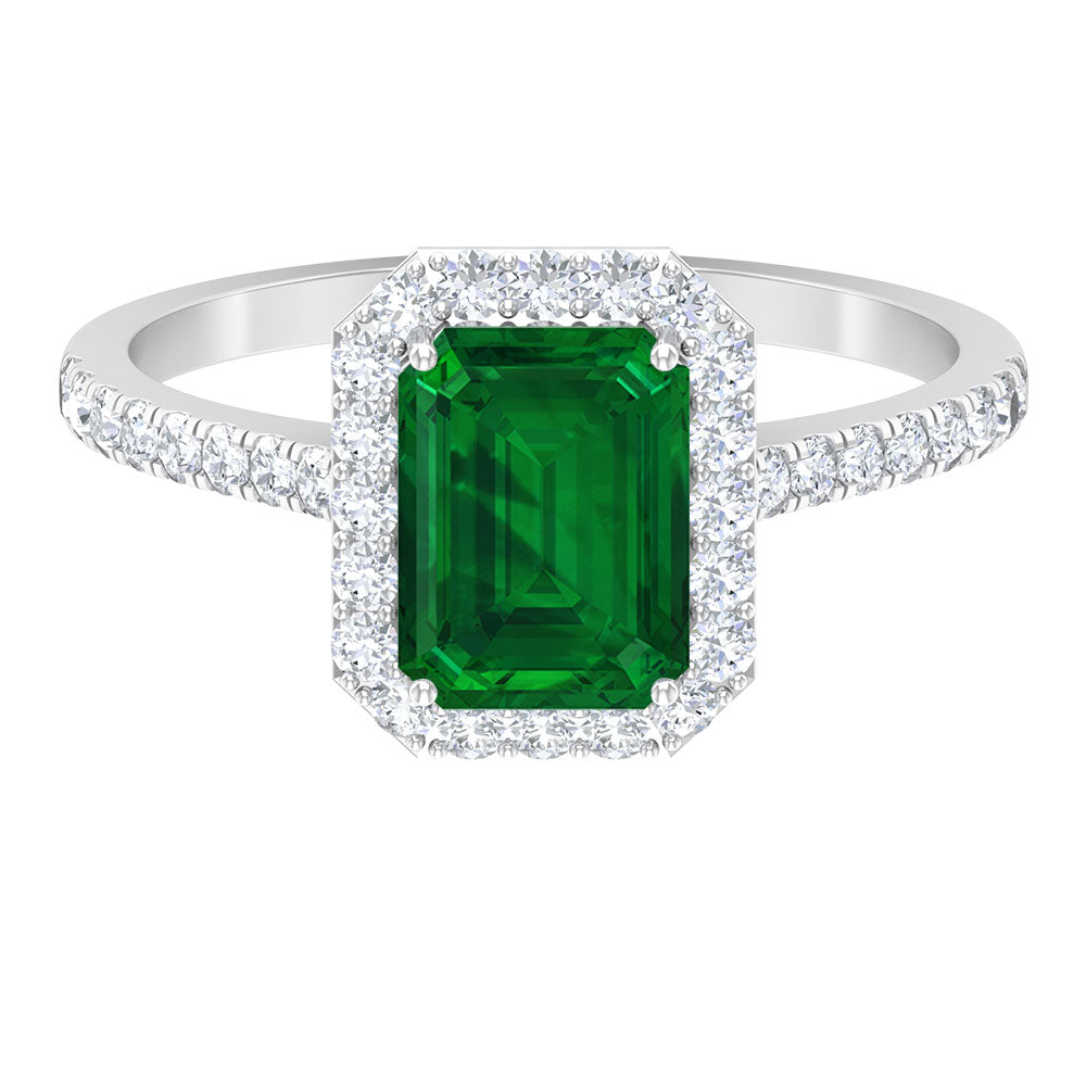 Certified Lab Grown Emerald Halo Engagement Ring with Diamond