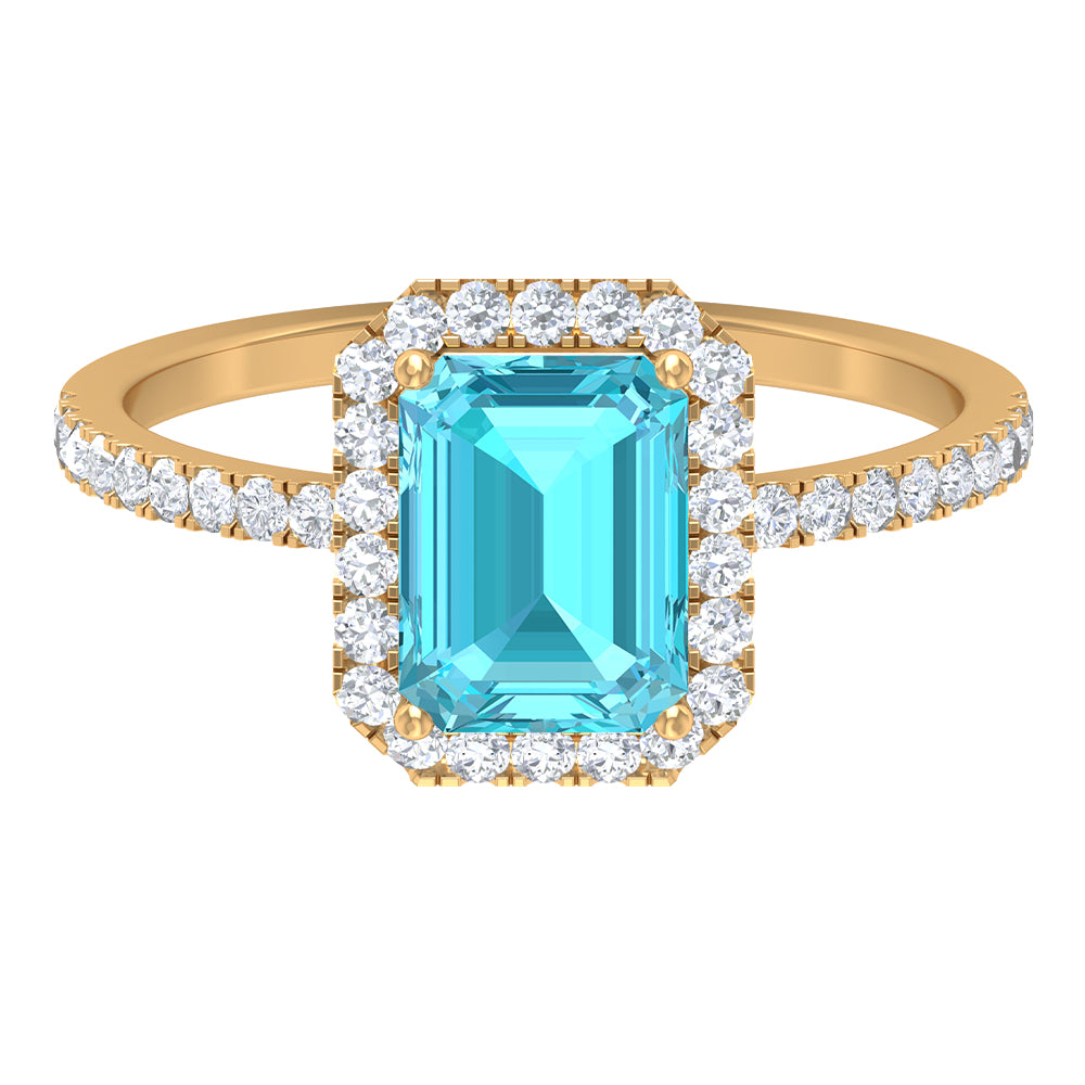 Swiss Blue Topaz and Diamond Accent Engagement Ring Swiss Blue Topaz - ( AAA ) - Quality - Rosec Jewels