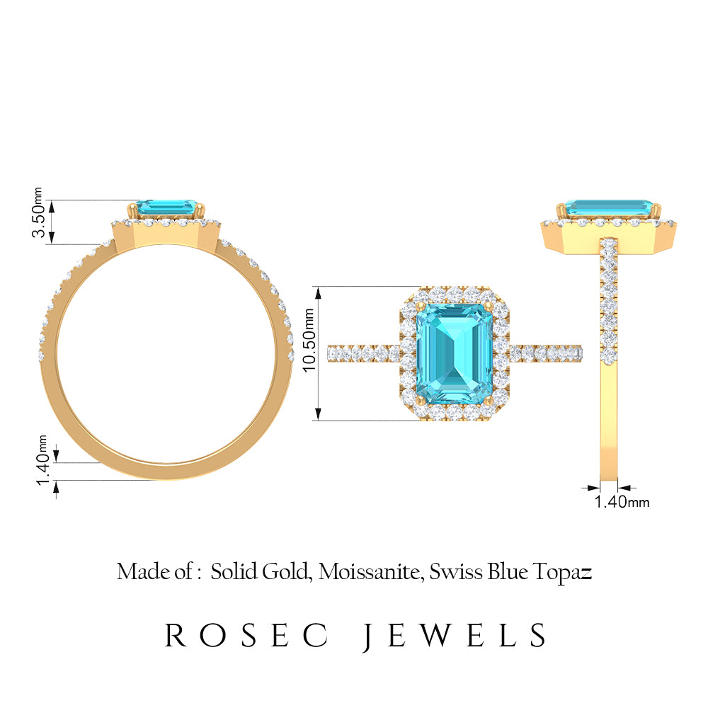 Swiss Blue Topaz and Diamond Accent Engagement Ring Swiss Blue Topaz - ( AAA ) - Quality - Rosec Jewels