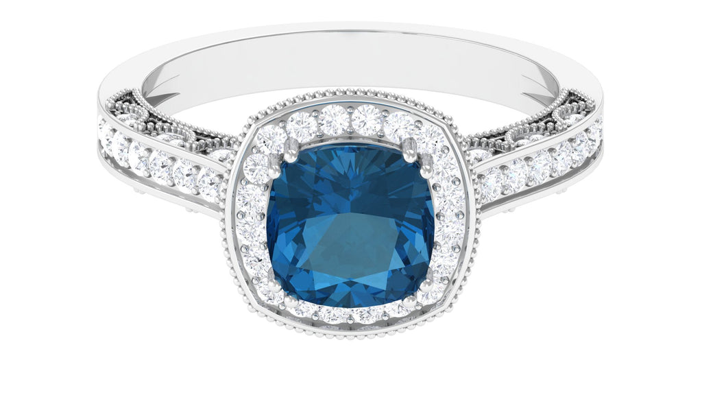 Vintage Style London Blue Topaz and Diamond Crown Engagement Ring
