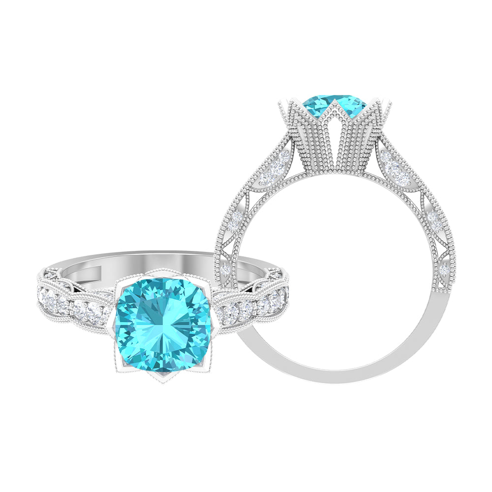2.50 CT Swiss Blue Topaz and Diamond Vintage Engagement Ring Swiss Blue Topaz - ( AAA ) - Quality - Rosec Jewels